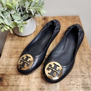 Tory Burch Black Classic Reva Leather Ballet Flats Size 8.5